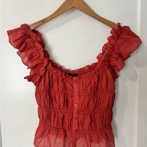 Elegant Scarlet Ruffled Blouse